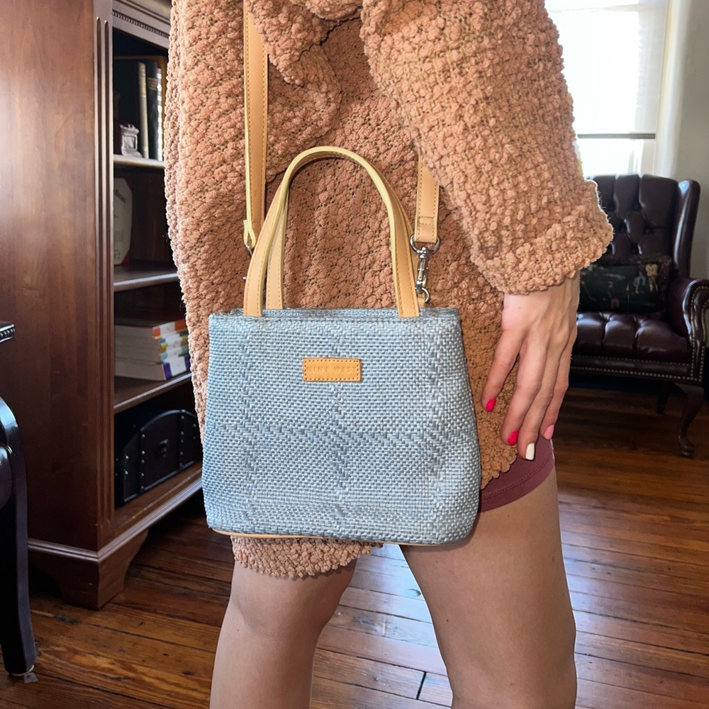 NINE WEST Light Blue Woven Crossbody Purse